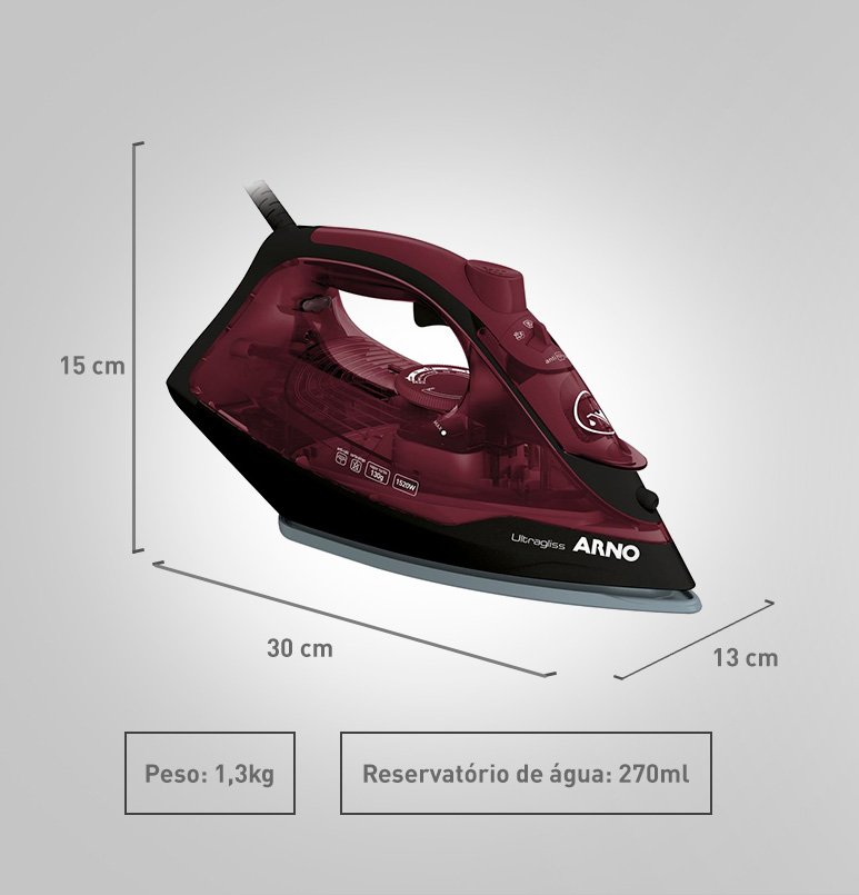 Tecnologia e inovação com design elegante e robusto. Altura 15 cm. Largura 13 cm. Profundidade 30 cm. Peso 1,3kg. Reservatório de água: 270ml.