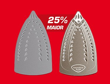 Base maior para Resultados muito mais rápidos. A linha Steamgliss conta com a base 25% maior3 tanto na versão com base antiaderente quanto na com base de cerâmica que oferece uma passada mais uniforme e com muito menos esforço otimizando o seu tempo. Surpreenda-se com a facilidade e praticidade da base maior do novo Steamgliss da Arno.
