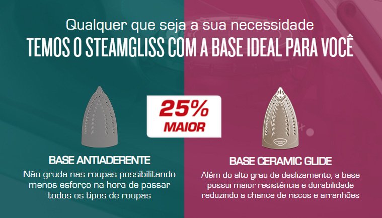 Qualquer que seja a sua necessidade Temos o Steamgliss com a base ideal para você