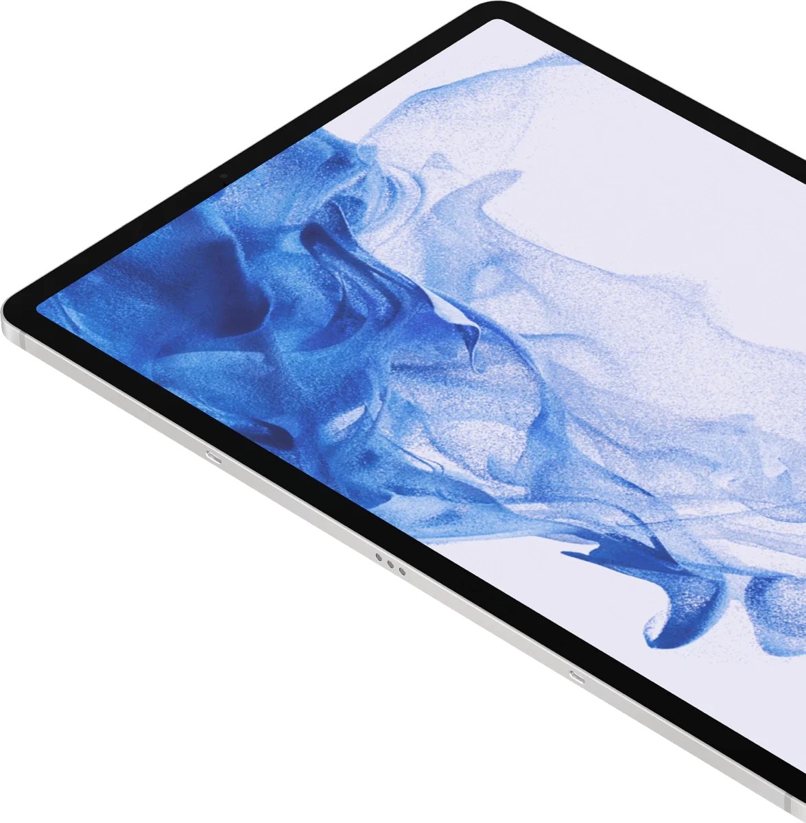 Galaxy Tab S8 Ultra in Silver with designs on the display