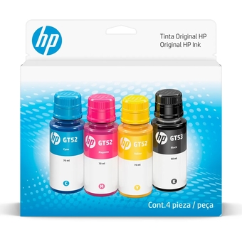 Kit Garrafas de Tinta HP GT53/GT52 com 4 Cores Preto Ciano Magenta Amarelo