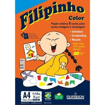 Papel Filipinho Color A4 85g/m² 45 Folhas 8 Cores