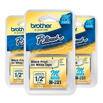 Fita para Rotulador Brother 12mm M231 Branca Com Escrita Preta com 3 Unidades