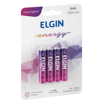Pilha Recarregável Elgin AAA Palito 1000mah 4 Unidades